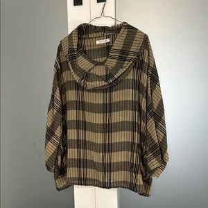 Plaid Cowl Neck Blouse Hand Made Emerging Designer. OS